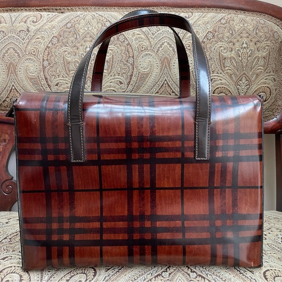 VTG Rare Burberry Brown House Check Top Handle Structured Bag Authentic w/ COA - Picture 2 of 16